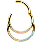 16G 3/8 White Synth Opal Gold Tone Double Row Hinged Segment Ring