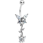 Clear Gem Vine Butterfly Dangle Belly Ring