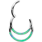 16G 5/16 Green Synthetic Opal Double Row Hinged Segment Ring