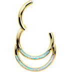 16G 5/16 Synth Opal Gold Tone Double Row Hinged Segment Ring