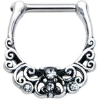16G 3/8 Clear Gem Elegant Scrollwork Cartilage Clicker