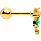 16G 1/4 Green Gem Gold Tone Palm Tree Cartilage Tragus Earring