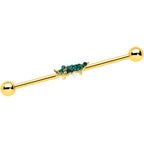 14G Green Gem Gold Tone Tropical Gator Industrial Barbell 38mm