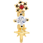 20G 5/16 Clear Red Gem Gold Tone Star Snowflake Nose Hoop