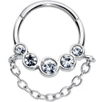 16G 3/8 Clear Gem Trio Chain Dangle Hinged Segment Ring