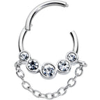 16G 3/8 Clear Gem Trio Chain Dangle Hinged Segment Ring