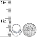 16G 3/8 Clear Gem Trio Chain Dangle Hinged Segment Ring