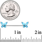 14G 3/4 Blue CZ Gem Butterflies Barbell Nipple Ring Set