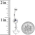 Clear Gem Autumn White Maple Leaf Dangle Belly Ring