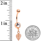 Clear Gem Rose Gold Tone Autumn Textured Leaf Dangle Belly Ring