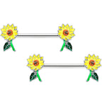 14G 9/16 Cheery Sunflower Barbell Nipple Ring Set