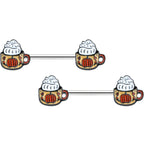 14G 9/16 Pumpkin Spice Cappuccino Coffee Barbell Nipple Ring Set