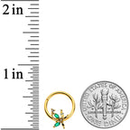 16G 3/8 Clear Green Gem Gold Tone Palm Tree Hinged Segment Ring