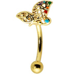 16G 5/16 Clear CZ Gem Gold Hue Heart Butterfly Curve Eyebrow Ring