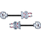 14G 1/2 Black Skeleton Body Halloween Barbell Nipple Ring Set