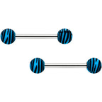 14G 9/16 Matte Blue Zebra Stripe Barbell Nipple Ring Set
