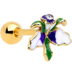 16G 1/4 Clear Gem Gold Tone Iris Flower Cartilage Tragus Earring