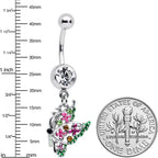 Clear Pink Gem Openwork Butterfly Wings Dangle Belly Ring