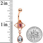 Clear Grey Purple Gem Rose Gold Tone Rhombus Dangle Belly Ring
