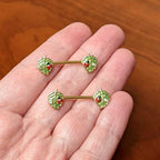 14G 9/16 Clear Gem Gold Hue Leafy Ladybug Barbell Nipple Ring Set