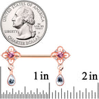 14G 9/16 Purple Grey Gem Rose Gold Tone Dangle Nipple Ring Set