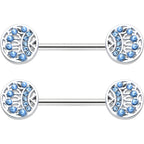 14G 1/2 Blue Gem Geometric Blues Barbell Nipple Ring Set