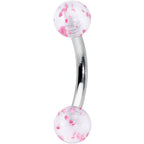16G 5/16 Clear Pink Glitter Ends Curved Eyebrow Ring