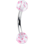16G 5/16 Clear Pink Glitter Ends Curved Eyebrow Ring