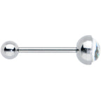 White Faux Opal Disc Top Barbell Tongue Ring