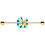 14G Clear Black Gold Tone Pretty Peacock Industrial Barbell 38mm