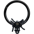 16G 3/8 Yellow Gem Spider Skull Halloween Hinged Segment Ring