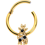 16G 3/8 Black Gem Gold Tone Decadent Deer Hinged Segment Ring