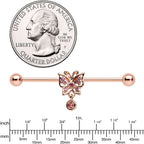 14G Pink CZ Gem Rose Gold Tone Butterfly Industrial Barbell 38mm
