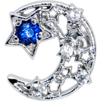 16G 1/4 Clear Blue Gem Star Crescent Moon Labret Monroe Tragus
