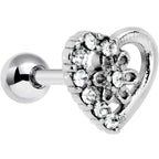 16G 1/4 Clear Gem Floral Hollow Heart Cartilage Tragus Earring