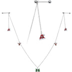 14G 9/16 White Orb Santa Hat Christmas Barbell Nipple Chain Set