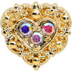 16G 1/4 Aurora Gem Gold Tone Baroque Heart Cartilage Tragus
