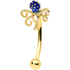 16G 5/16 Gold Tone Textured Blue Octopus Curved Eyebrow Ring