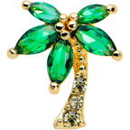 16G 1/4 Clear Green Gem Gold Tone Palm Tree Cartilage Tragus