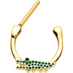 16G 5/16 Gold Tone Green Hungry Alligator Cartilage Clicker