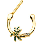 16G 5/16 Clear Gem Gold Tone Retro Palm Tree Cartilage Clicker