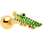 16G 1/4 Gold Tone Green Hungry Alligator Cartilage Tragus Earring