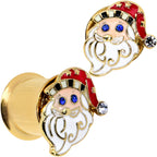 Color Gem Gold Tone Snazzy Santa Christmas Double Flare Plug Set