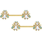 14G 5/8 White Gem Gold Tone Snow Bug Barbell Nipple Ring Set