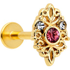 16G 5/16 Pink Clear Gem Gold Tone Lace Love Labret Monroe Tragus