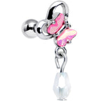 16G 1/4 Heart Pink Butterfly Dangle Cartilage Tragus Earring
