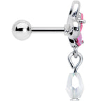 16G 1/4 Heart Pink Butterfly Dangle Cartilage Tragus Earring