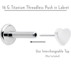 16G 1/4 G23 Titanium Threadless Post Only Labret Tragus
