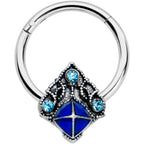 16G 3/8 Blue Gem Rococo Blue Hinged Segment Ring