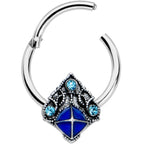 16G 3/8 Blue Gem Rococo Blue Hinged Segment Ring